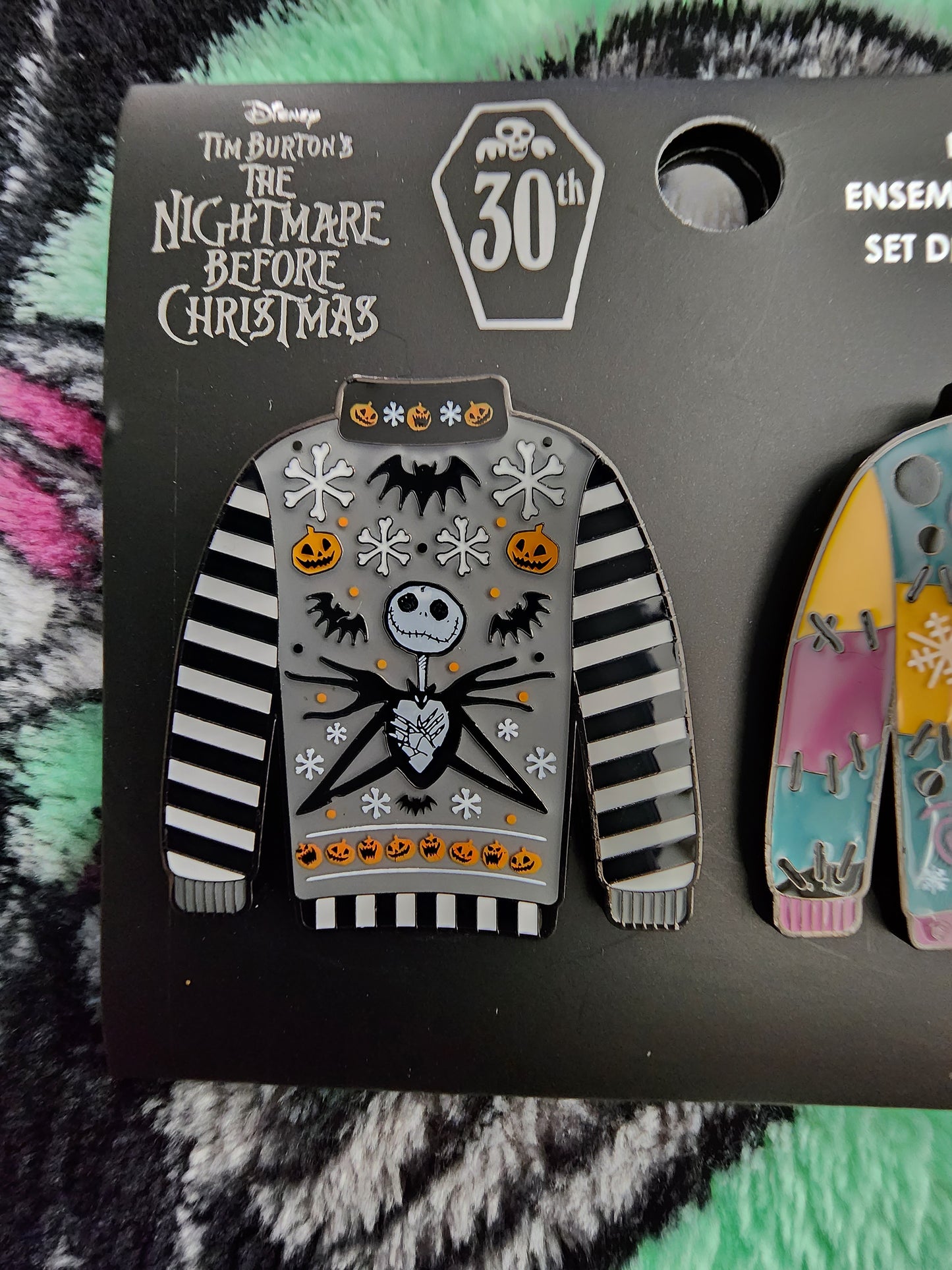 Disney Nightmare Before Christmas 30th Anniversary Jack and Sally Ugly Sweater Pins