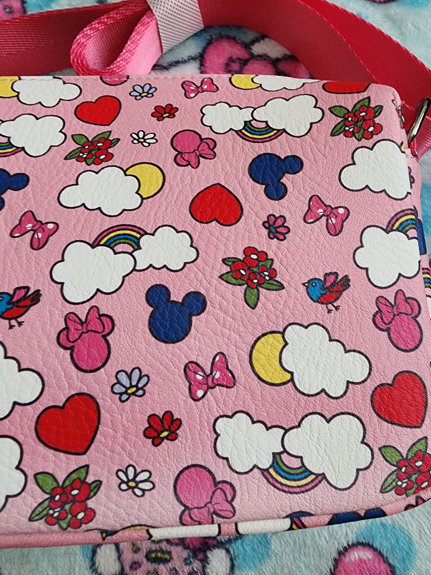 Disney Mickey and Minnie Rainbow and Flowers Crossbody Bag