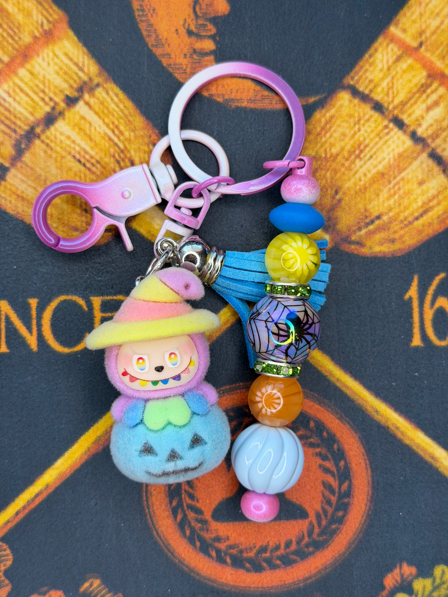 Labubu Witch Pumpkin Flocked Beaded Keychain