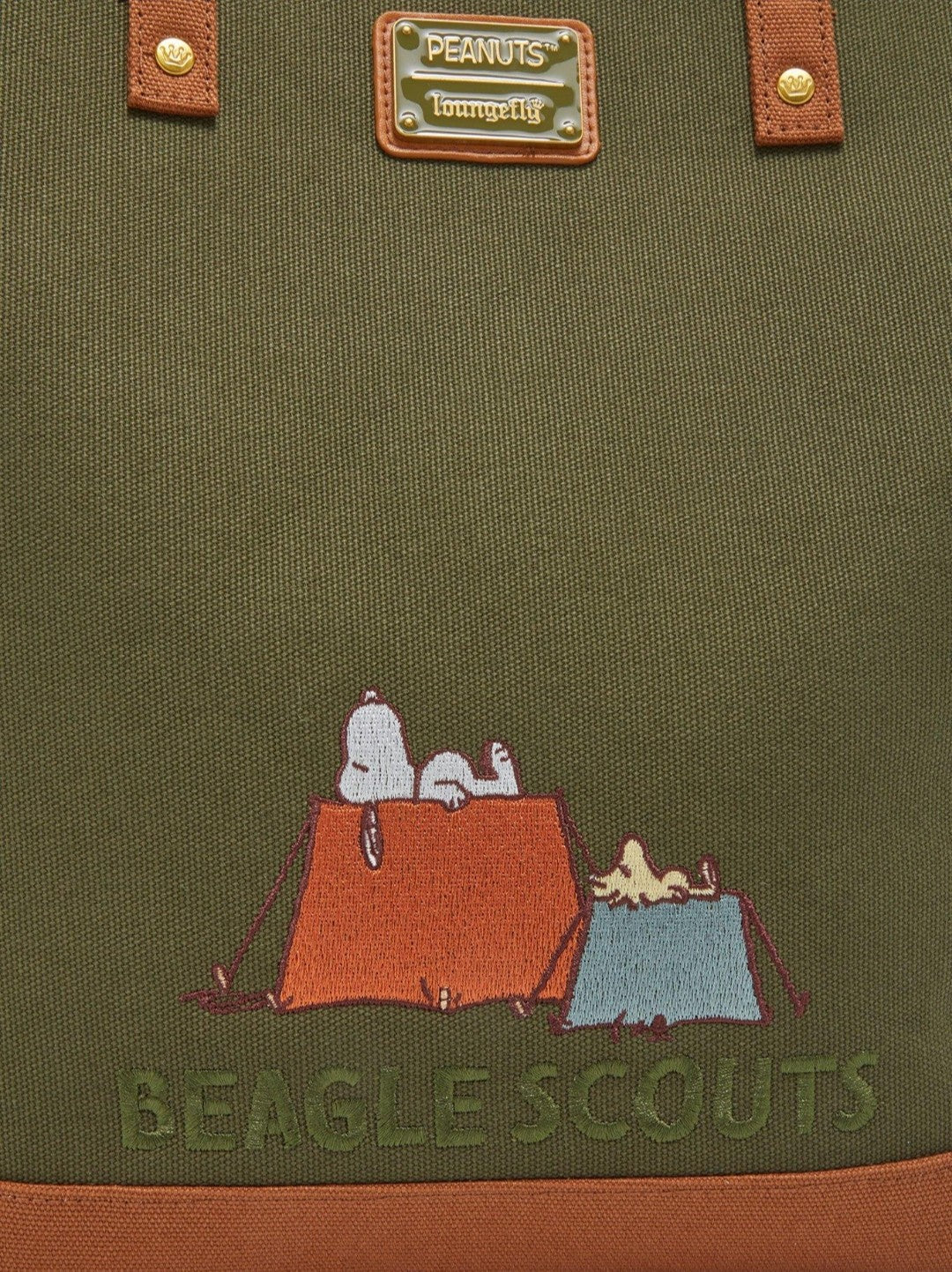 Loungefly Peanuts Snoopy Camping Scout Patches Tote