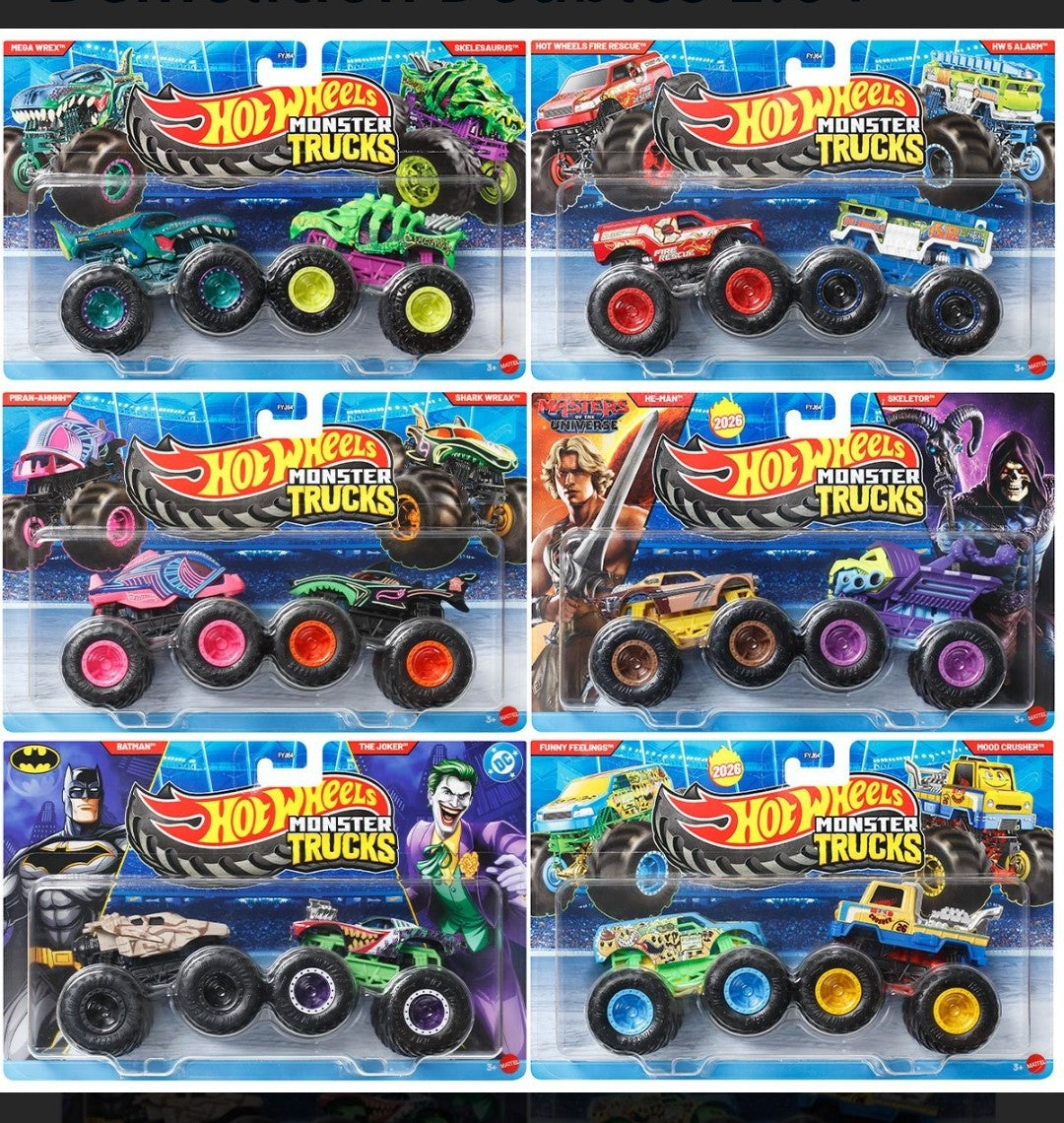 Hot Wheels Monster Trucks Demolition Doubles 1:64 Scale Vehicle 2-Pack 2026