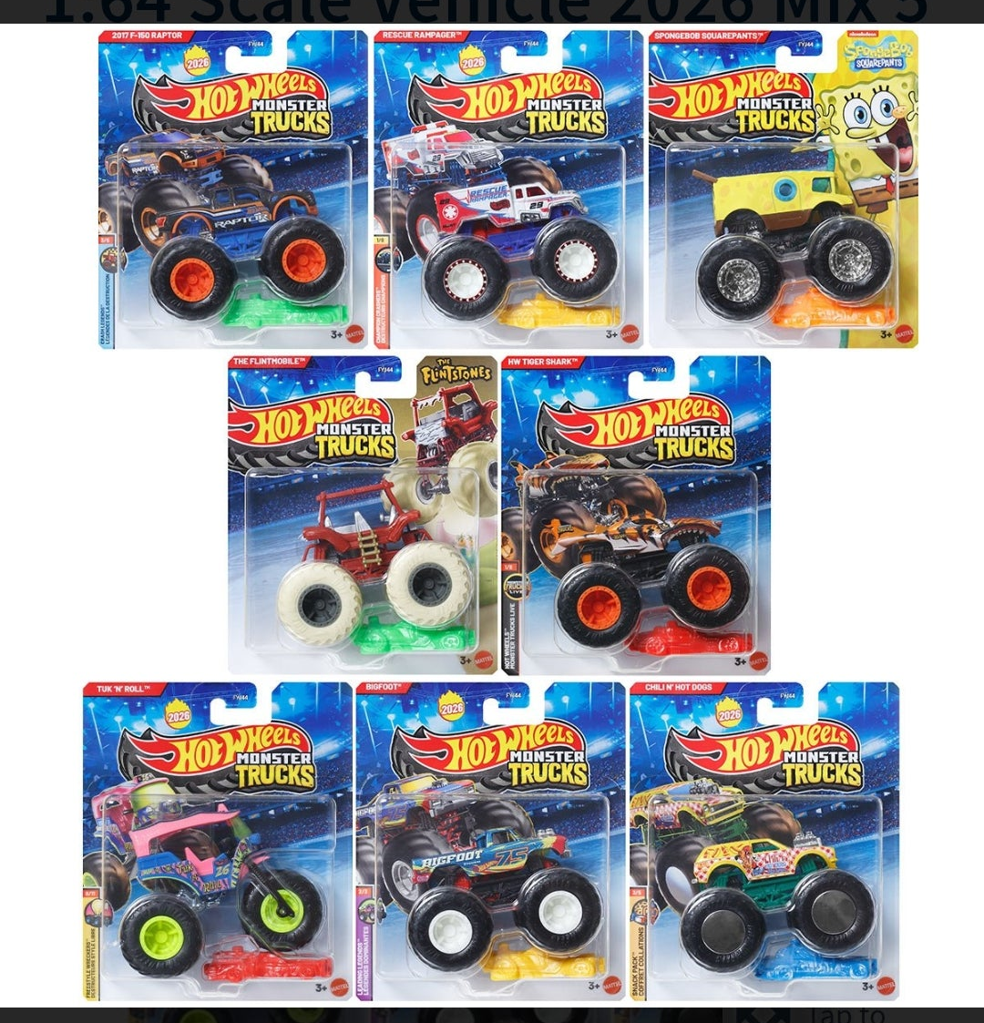 Hot Wheels Monster Trucks 1:64 Scale Vehicle 2026
