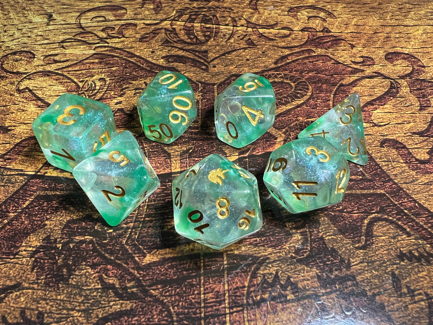 D&D Unicorn: Icy Everglades 16mm Resin Poly Dice Set