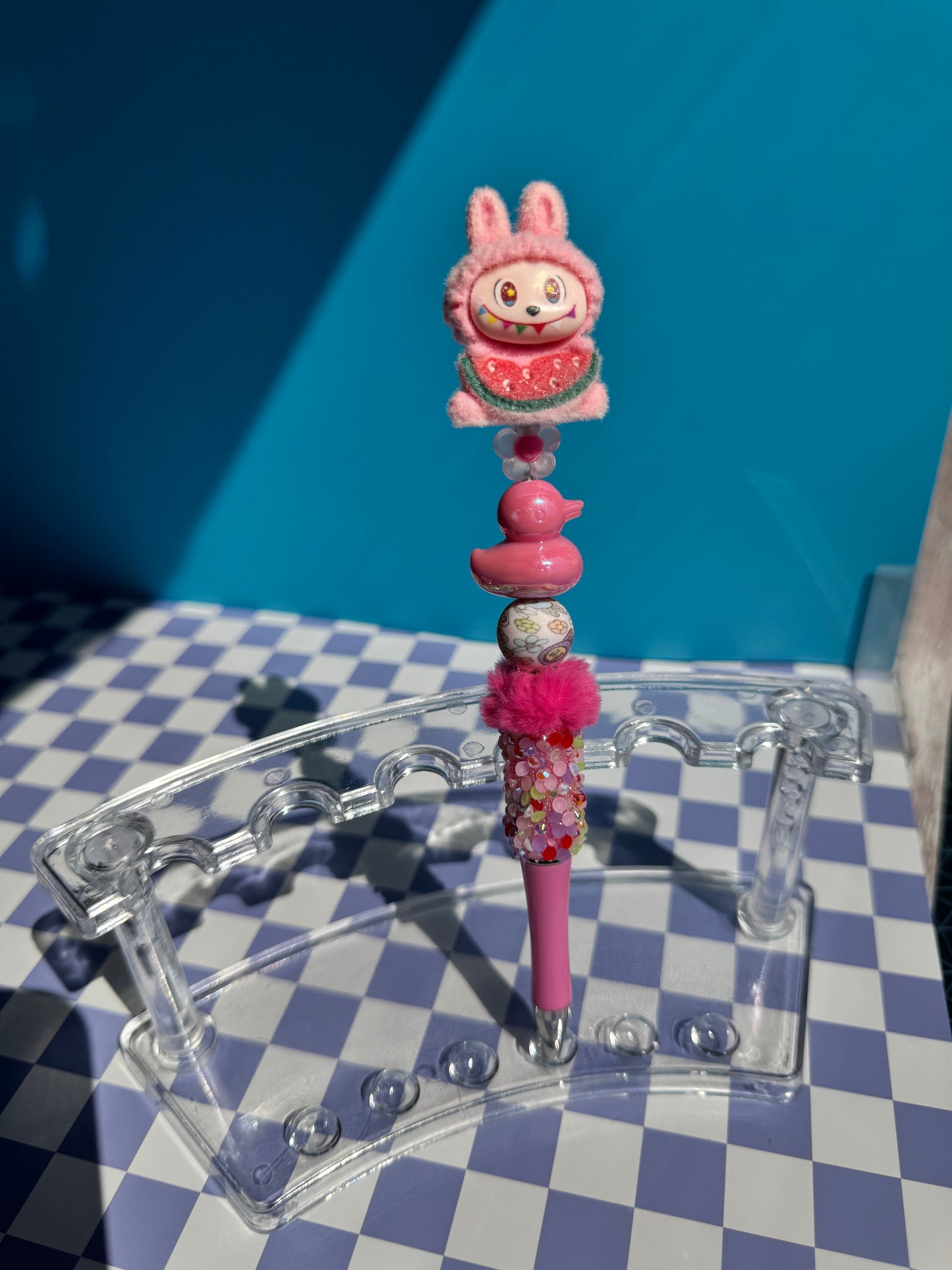 Rainbow Watermelon Flocked Labubu Beaded Pens