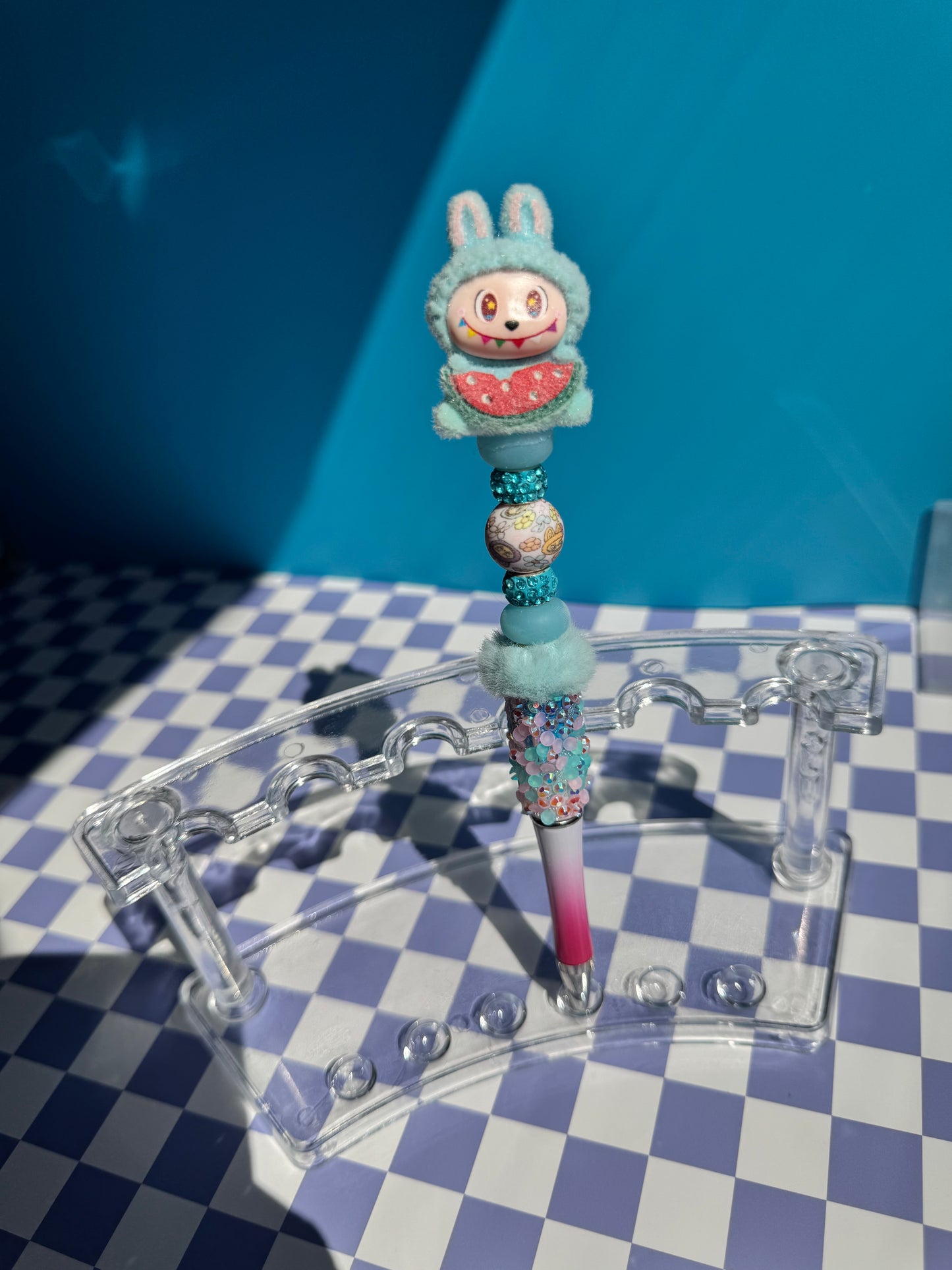 Rainbow Watermelon Flocked Labubu Beaded Pens