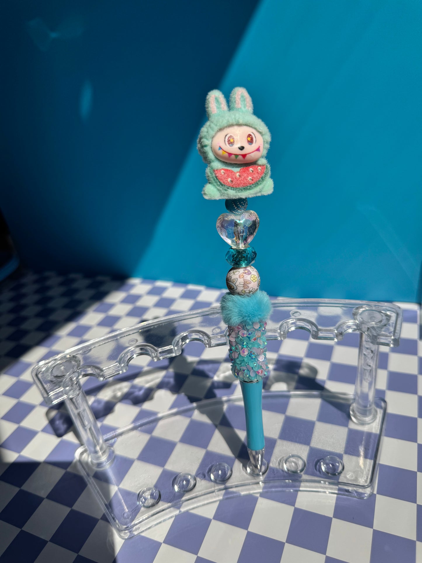 Rainbow Watermelon Flocked Labubu Beaded Pens