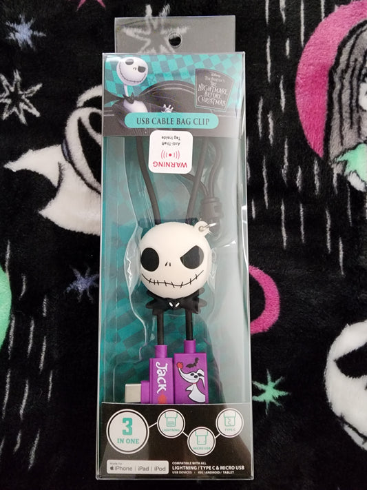 Disney Nightmare Before Christmas USB Bag Clip Phone Charger Cord