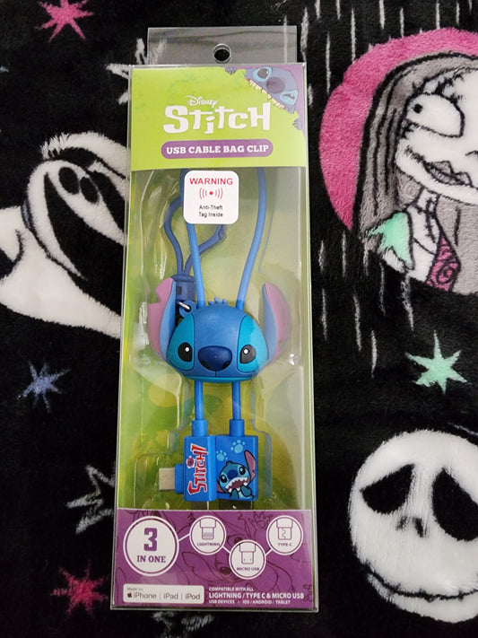 Disney Stitch USB Bag Clip Phone Charging Cord