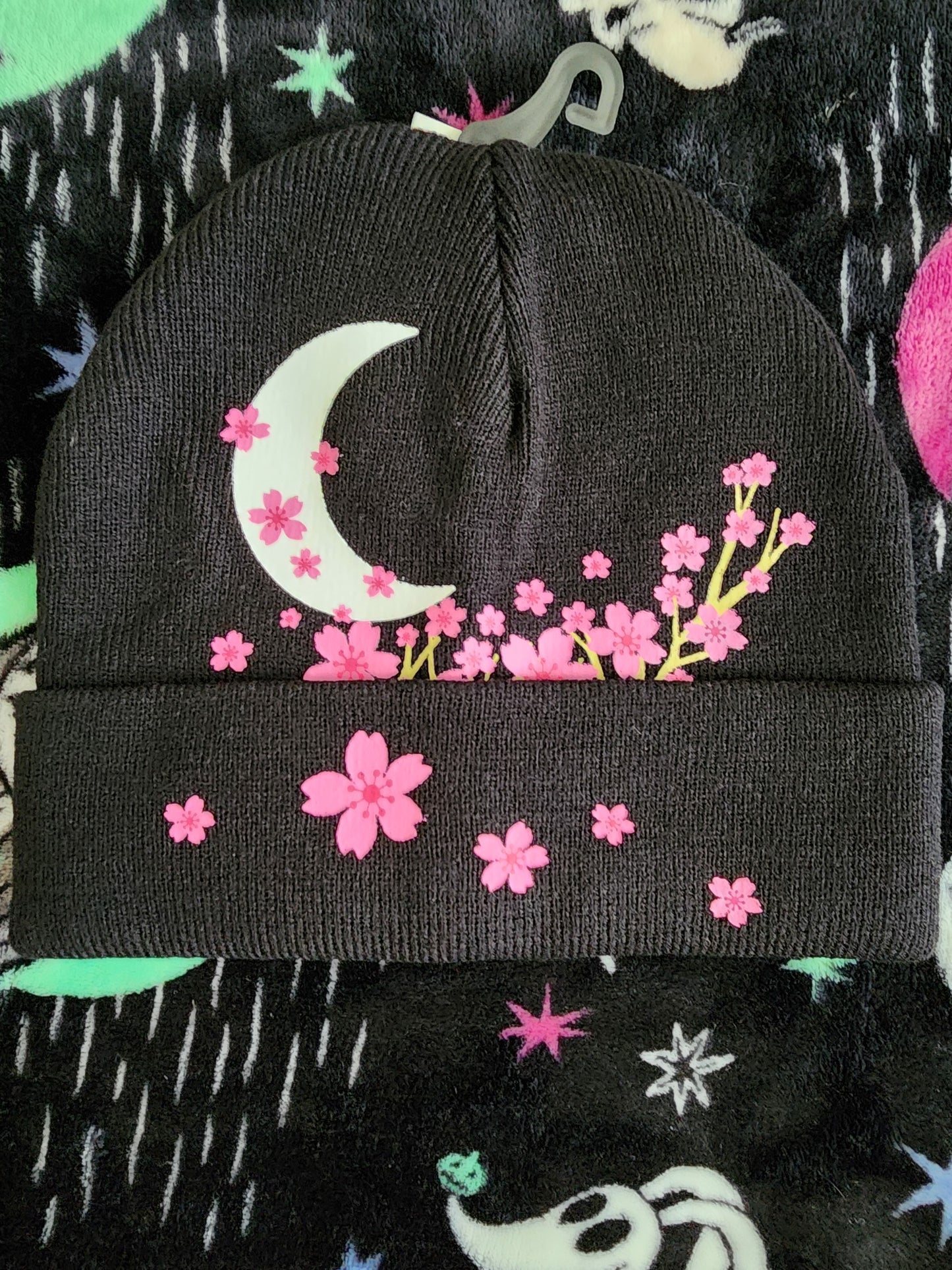 Kawaii Moon and Cherry Blossoms Beanie