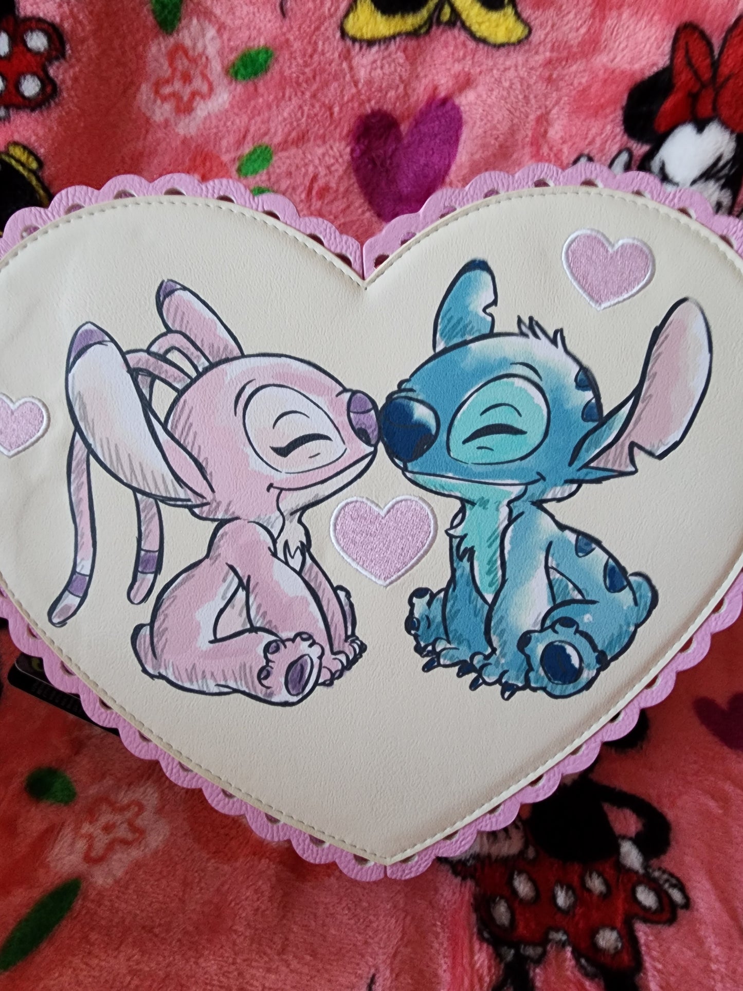 Loungefly Disney Stitch & Angel Valentine's Heart Shape Crossbody Bag