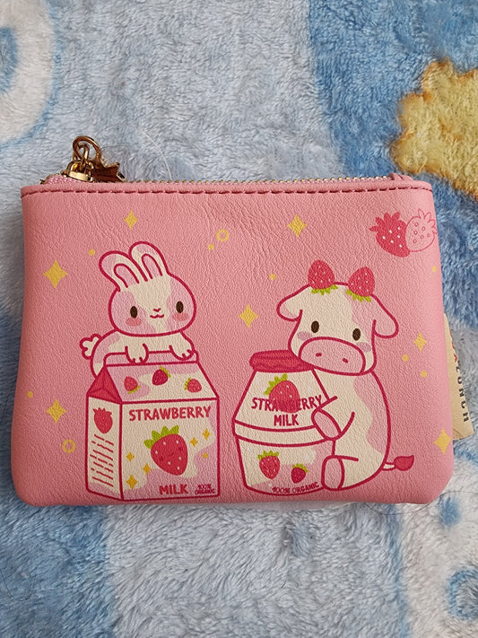 Strawberry Milk Cow and Rabbit Coin Purse