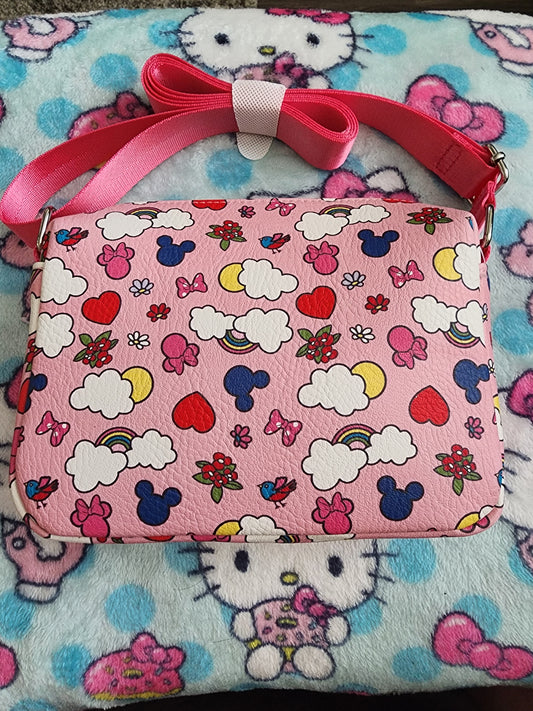 Disney Mickey and Minnie Rainbow and Flowers Crossbody Bag