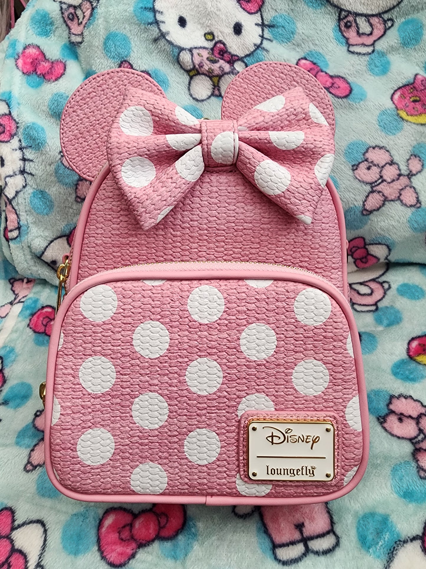 Loungefly Disney Minnie Mouse Pink Polka Dots Straw Mini Backpack/Crossbody Bag