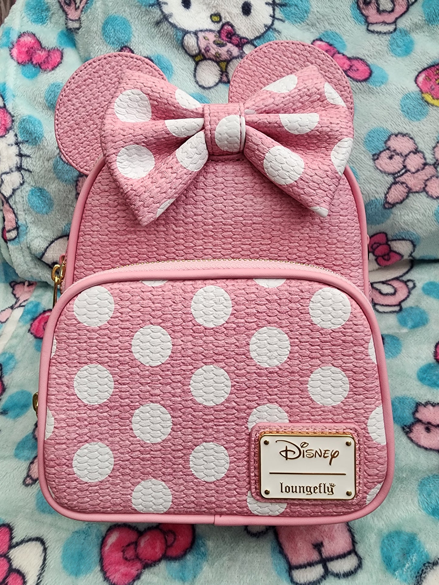 Loungefly Disney Minnie Mouse Pink Polka Dots Straw Mini Backpack/Crossbody Bag