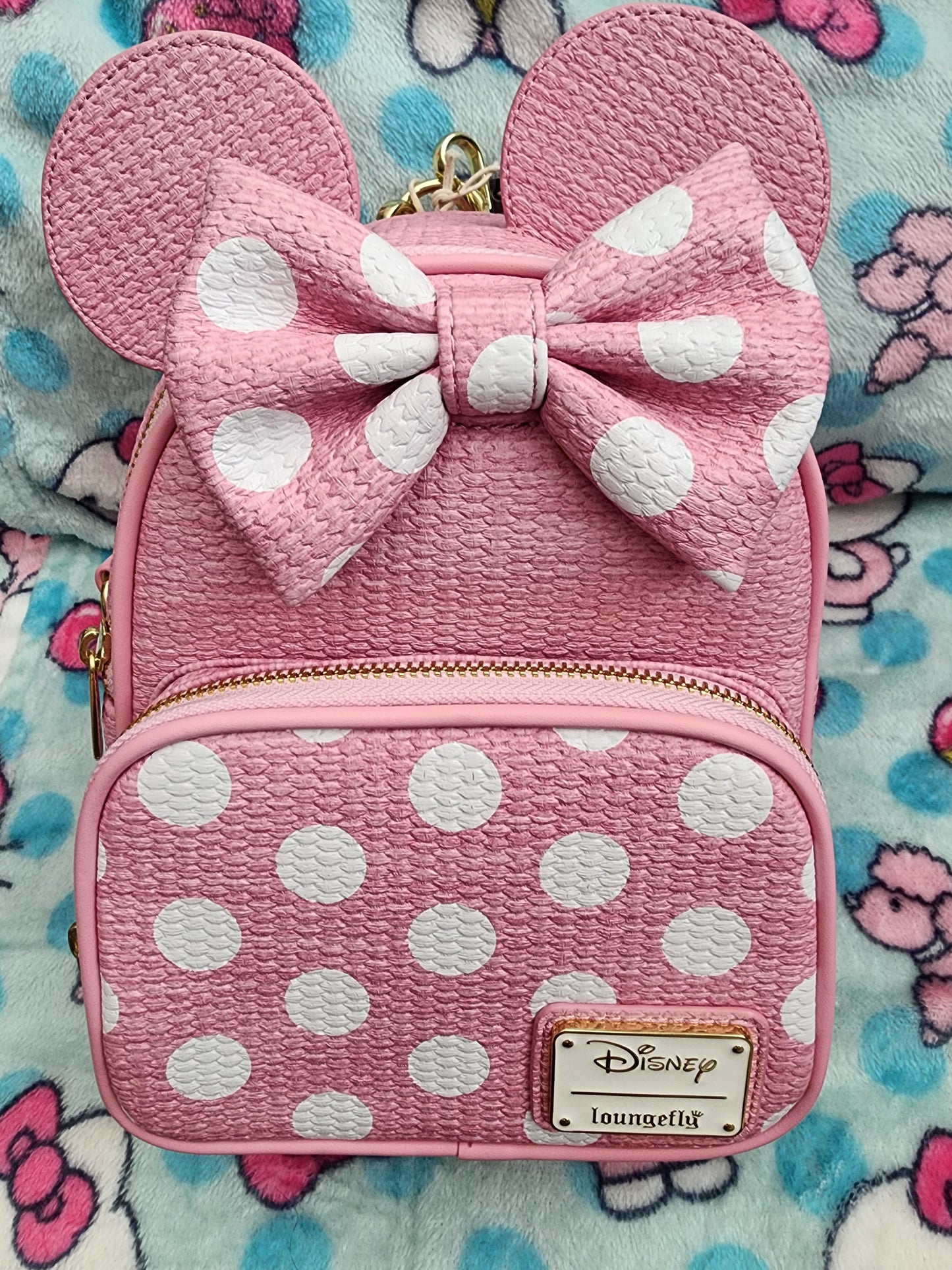 Loungefly Disney Minnie Mouse Pink Polka Dots Straw Mini Backpack/Crossbody Bag