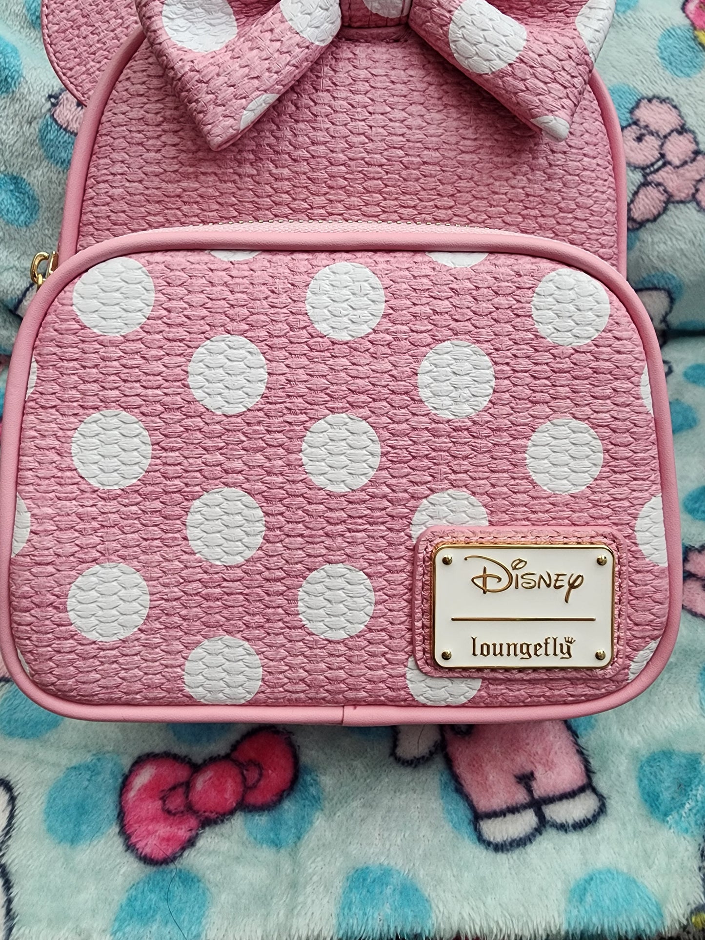 Loungefly Disney Minnie Mouse Pink Polka Dots Straw Mini Backpack/Crossbody Bag