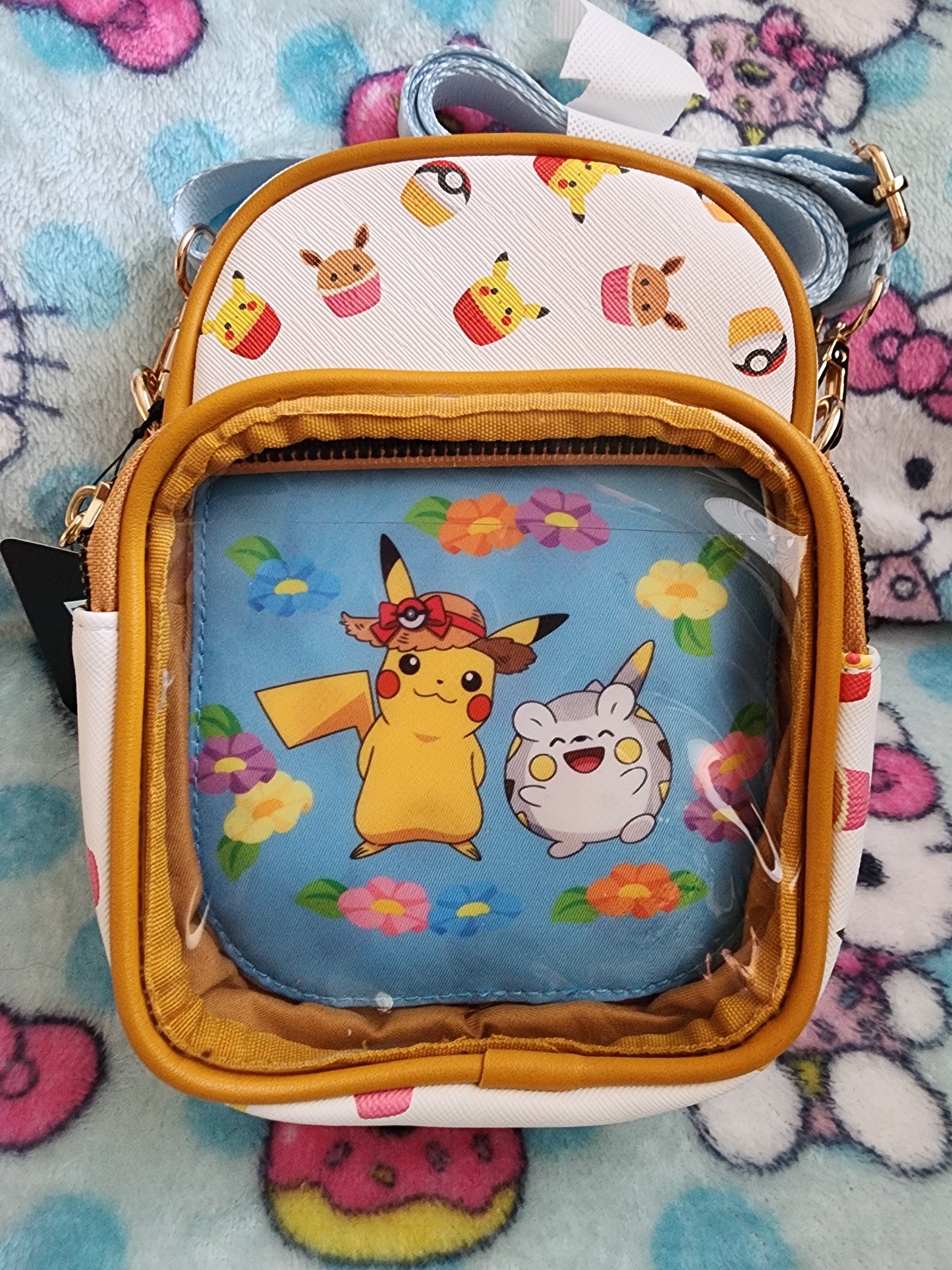 Pokemon Pikachu and Evee Cupcake Pin Crossbody Bag