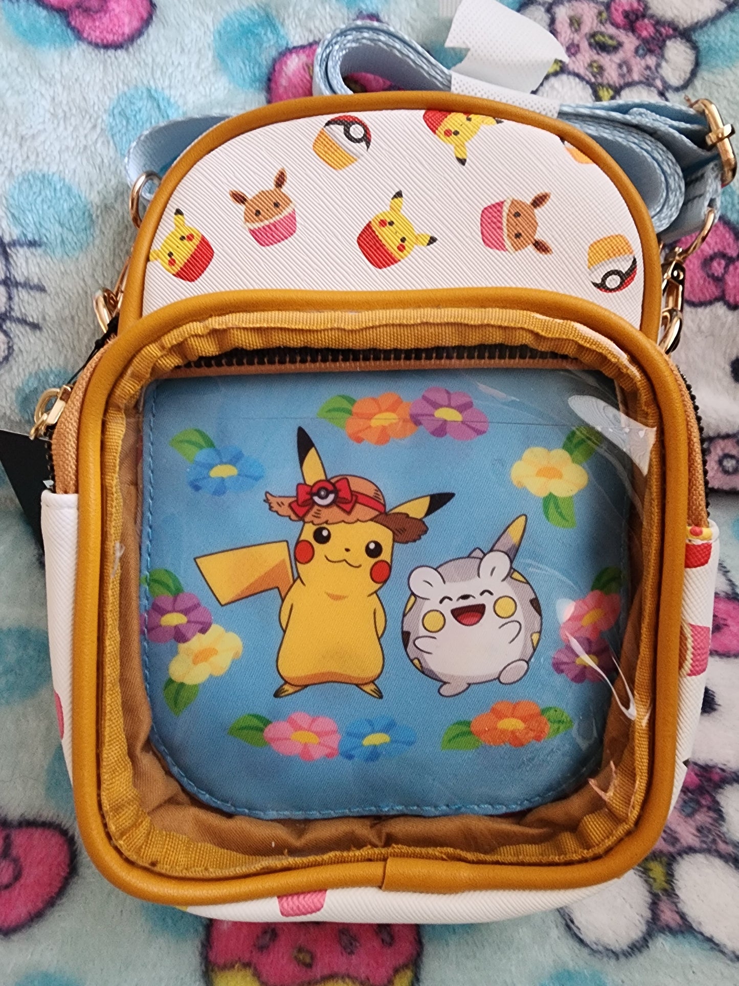 Pokemon Pikachu and Evee Cupcake Pin Crossbody Bag