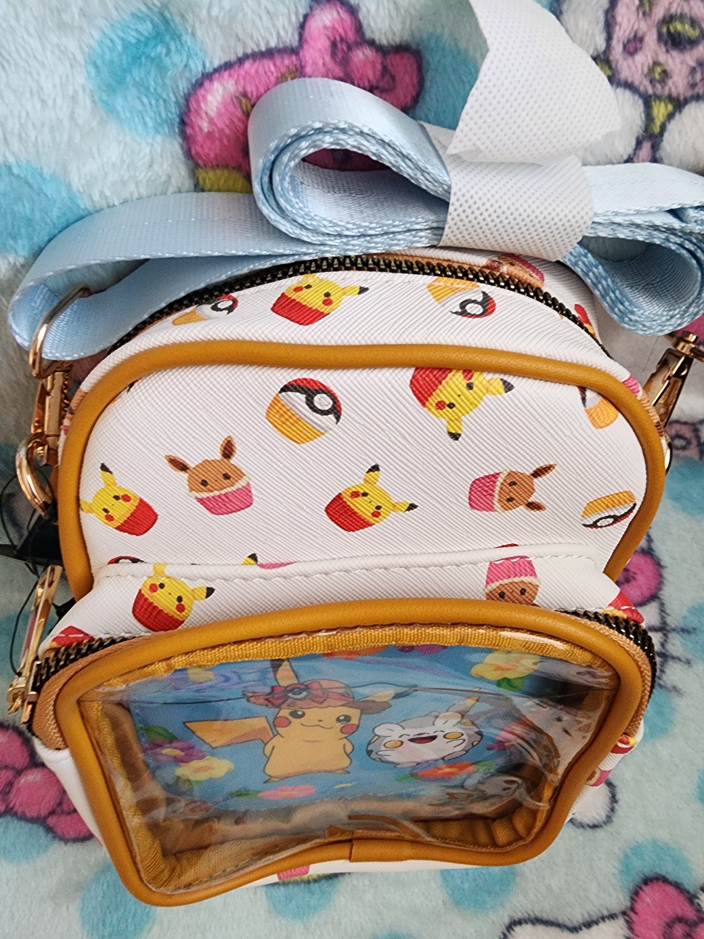 Pokemon Pikachu and Evee Cupcake Pin Crossbody Bag