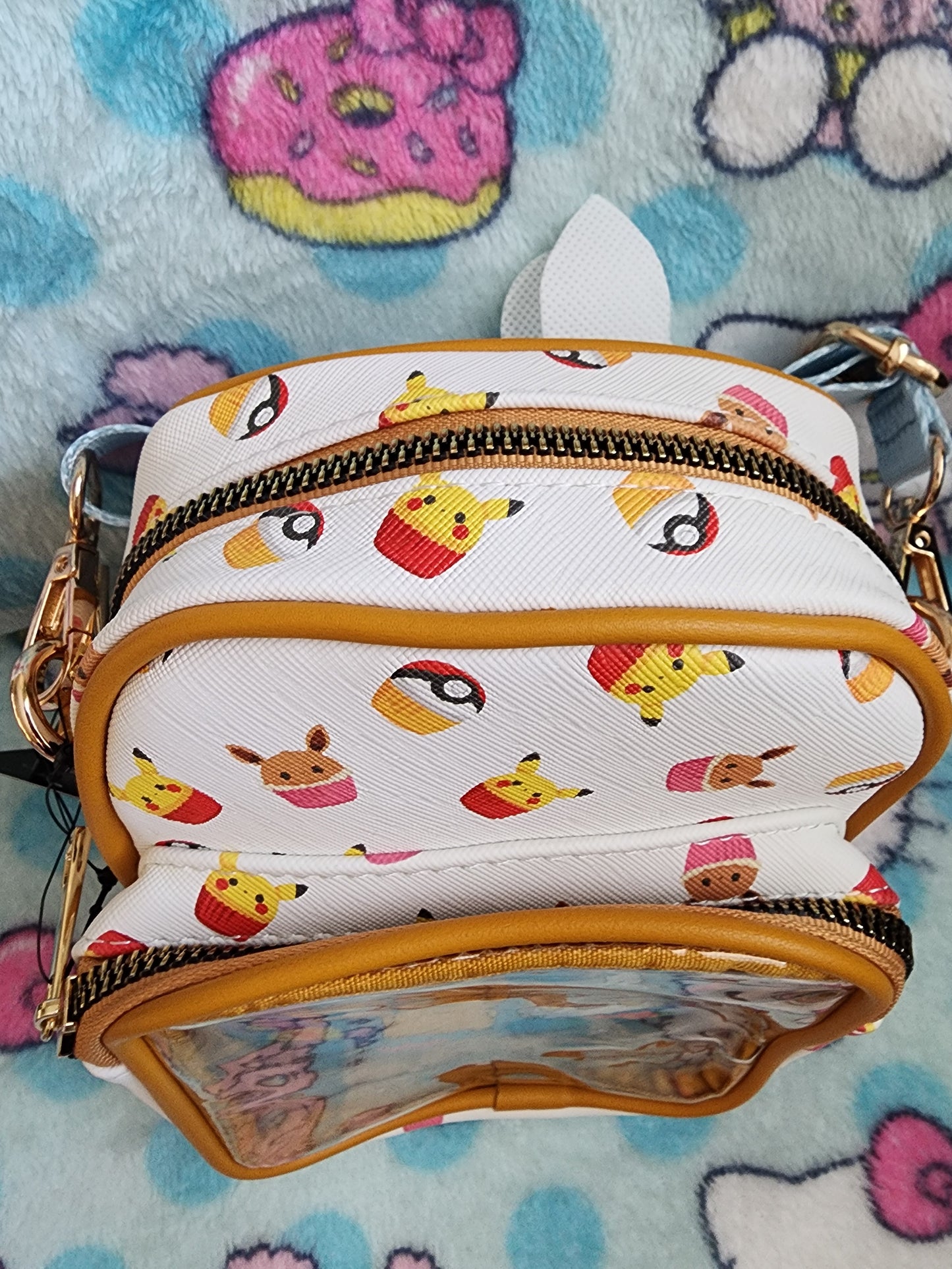 Pokemon Pikachu and Evee Cupcake Pin Crossbody Bag