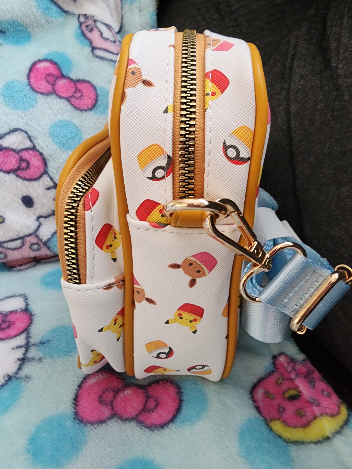 Pokemon Pikachu and Evee Cupcake Pin Crossbody Bag