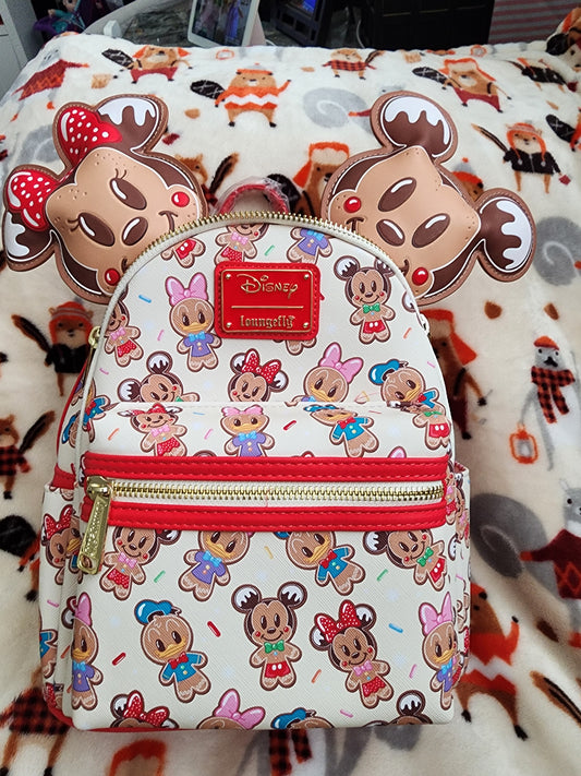 Loungefly Disney Mickey, Minnie and Friends Gingerbread Cookie Backpack and Headband