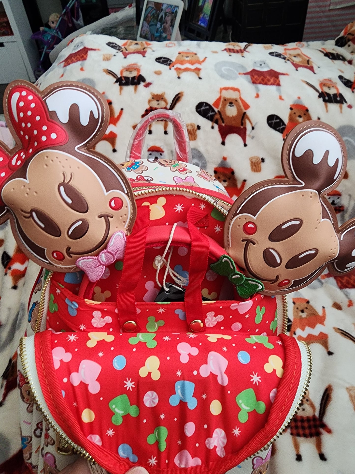 Loungefly Disney Mickey, Minnie and Friends Gingerbread Cookie Backpack and Headband