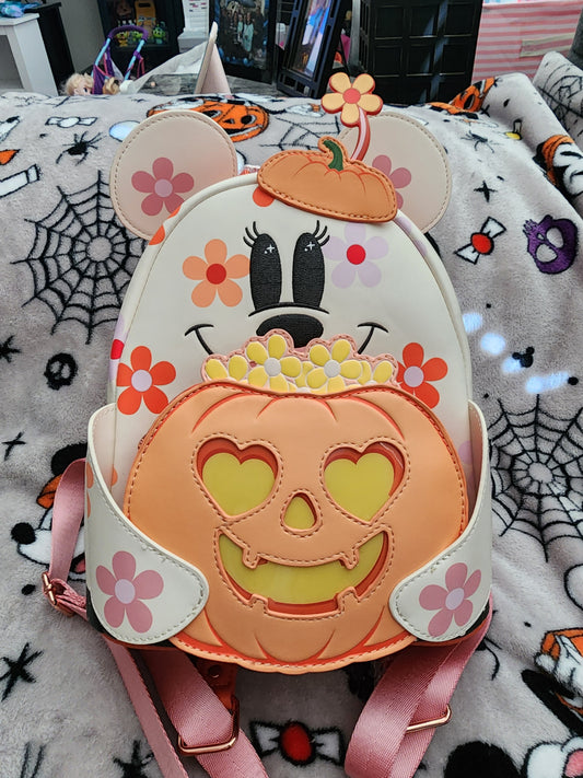 Loungefly Disney Minnie Mouse Ghost Holding a Pumpkin Backpack