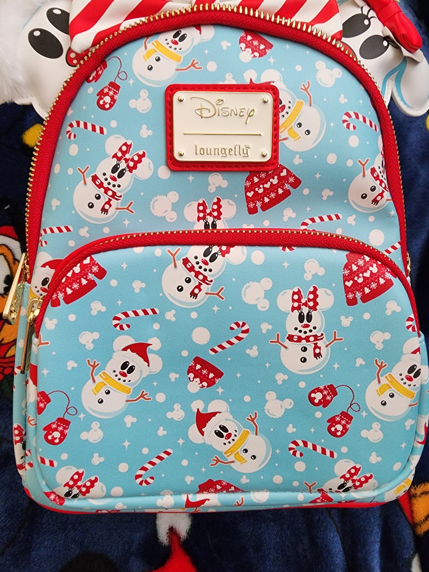 Loungefly Disney Mickey and Minnie Mouse as Snowmen Backpack with Matching Mouse Ears