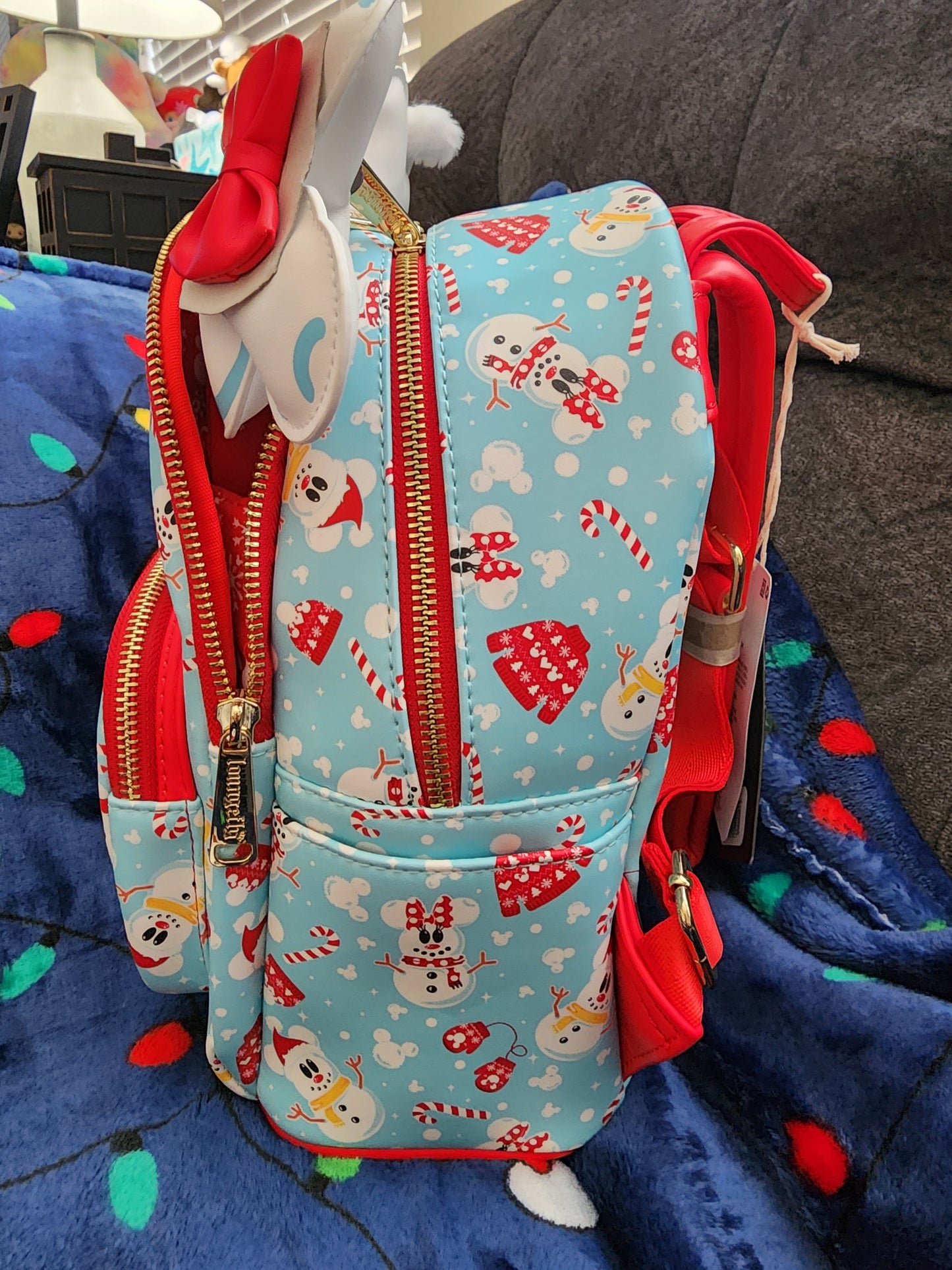 Loungefly Disney Mickey and Minnie Mouse as Snowmen Backpack with Matching Mouse Ears