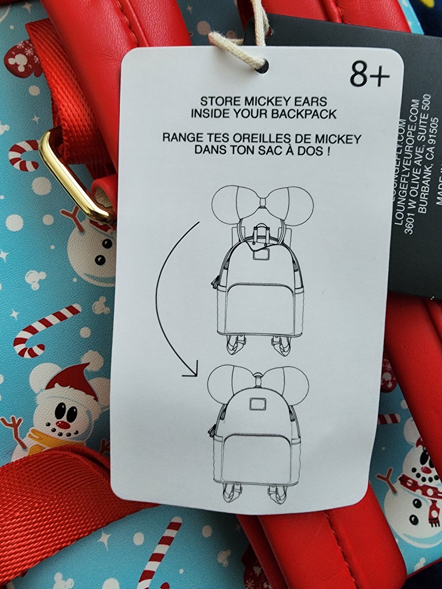 Loungefly Disney Mickey and Minnie Mouse as Snowmen Backpack with Matching Mouse Ears