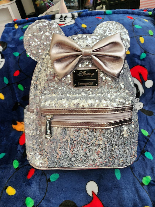 Loungefly Disney Minnie Mouse Silver Sequins Backpack