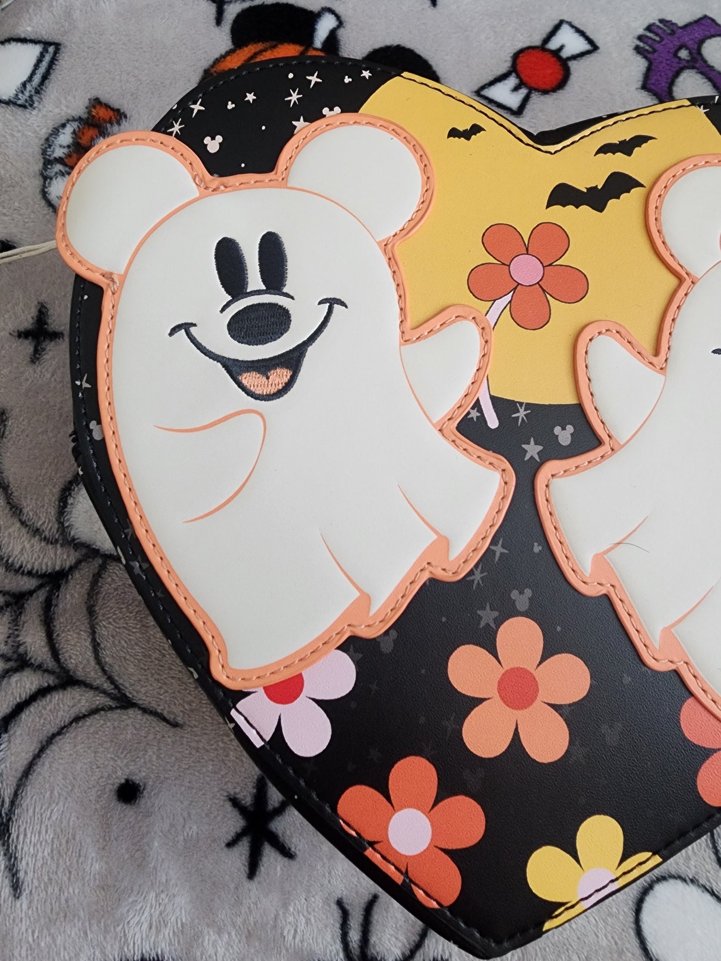 Loungefly Disney Mickey and Minnie as Ghosts Heart Shaped Fall Crossbody Bag