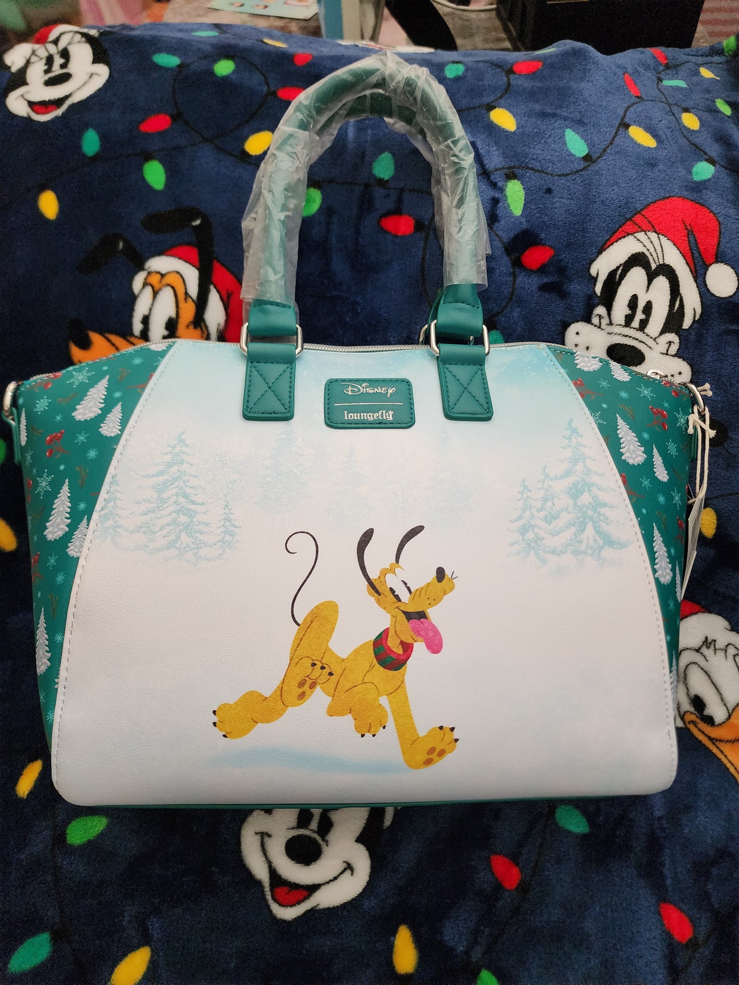 Loungefly Disney Mickey, Minnie and Pluto Holiday Handbag