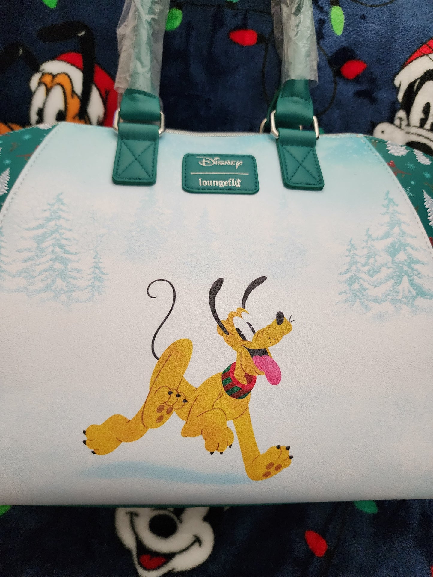 Loungefly Disney Mickey, Minnie and Pluto Holiday Handbag