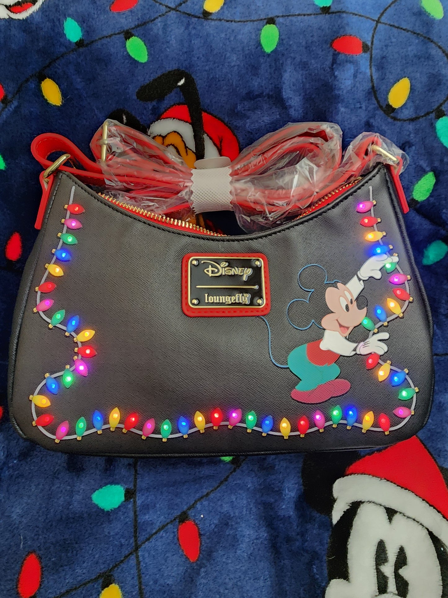 Loungefly Disney Mickey and Friends Holiday Lights Crossbody Bag