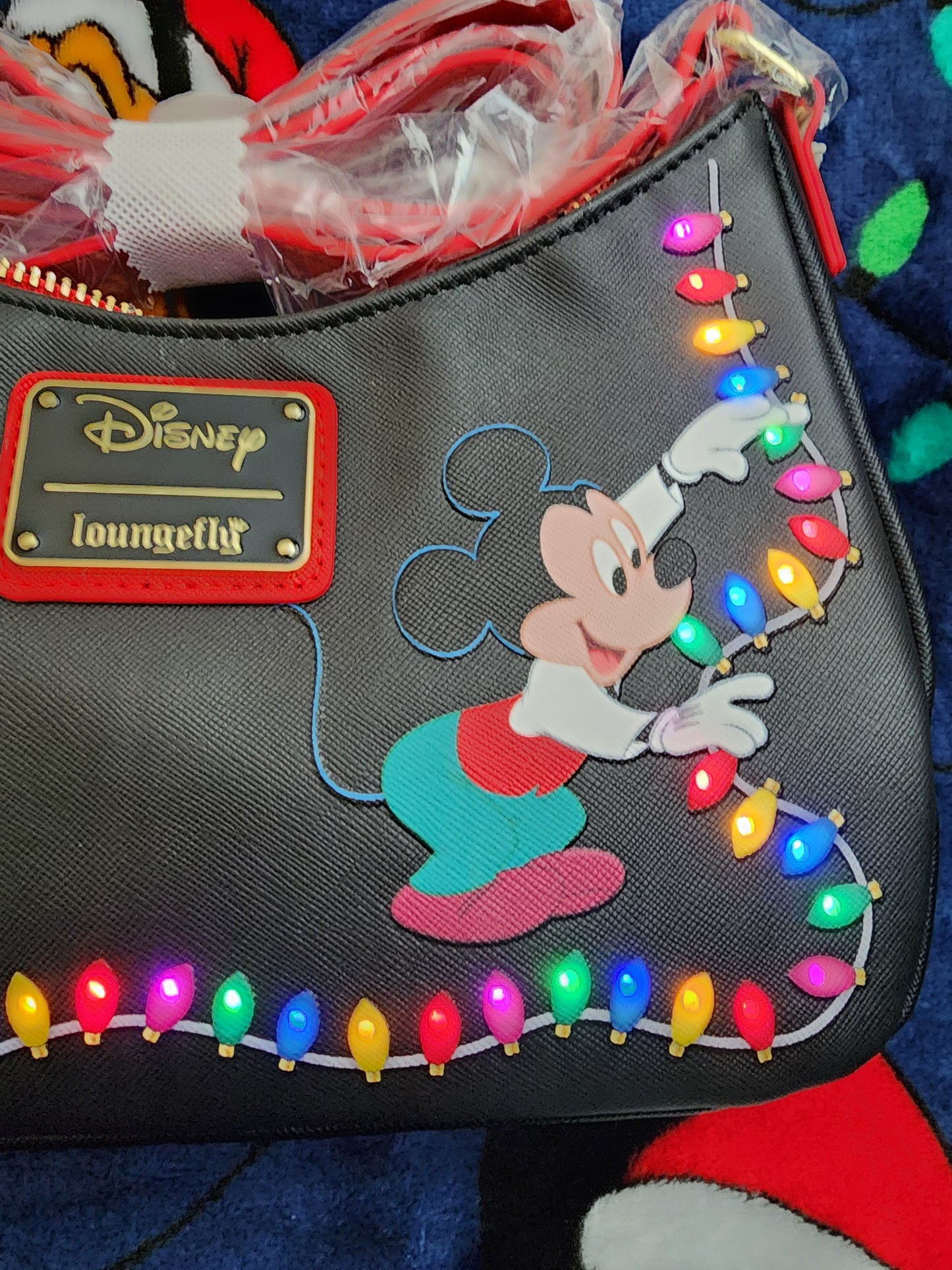 Loungefly Disney Mickey and Friends Holiday Lights Crossbody Bag