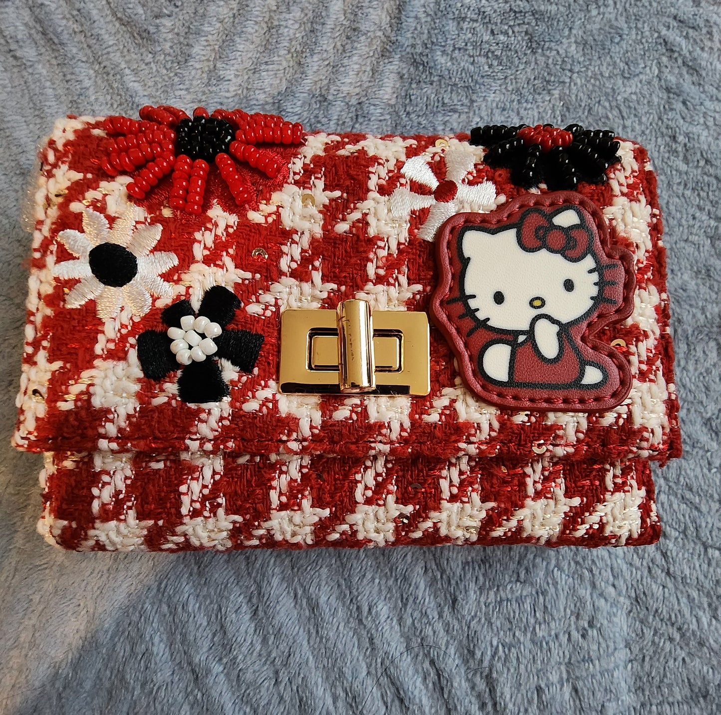 Hello Kitty Red Plaid Flower Wallet