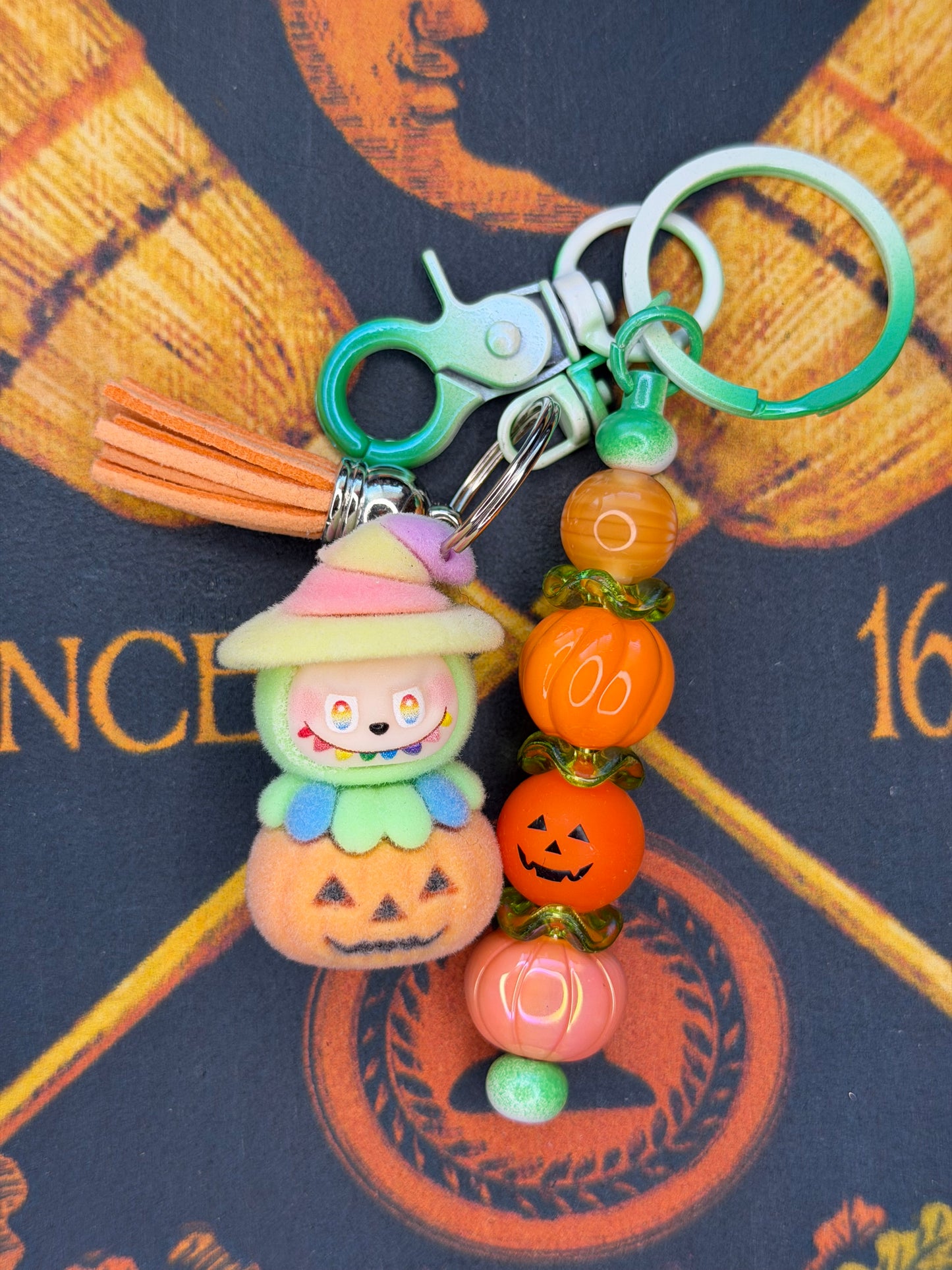 Labubu Witch Pumpkin Flocked Beaded Keychain