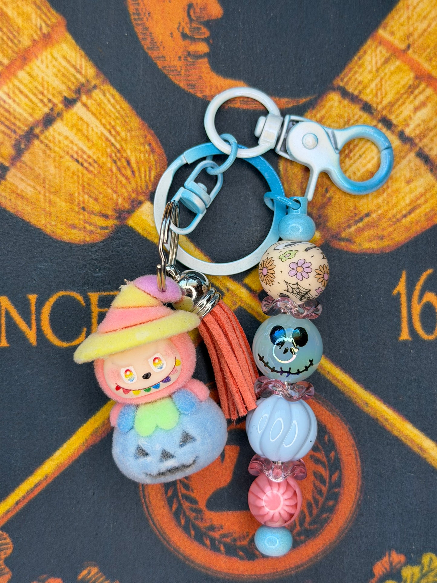 Labubu Witch Pumpkin Flocked Beaded Keychain
