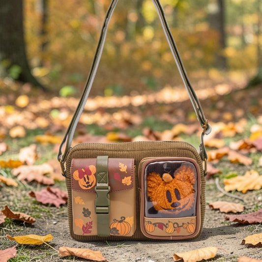 Loungefly Disney Mickey Mouse Fall Pumpkin Corduroy Crossbody Bag