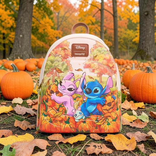Loungefly Disney Stitch, Angel and Scrump Fall Pumpkin Patch Backpack