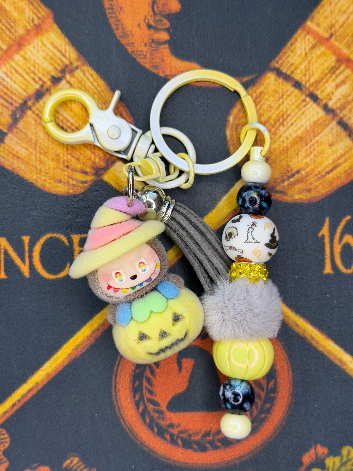 Labubu Witch Pumpkin Flocked Beaded Keychain