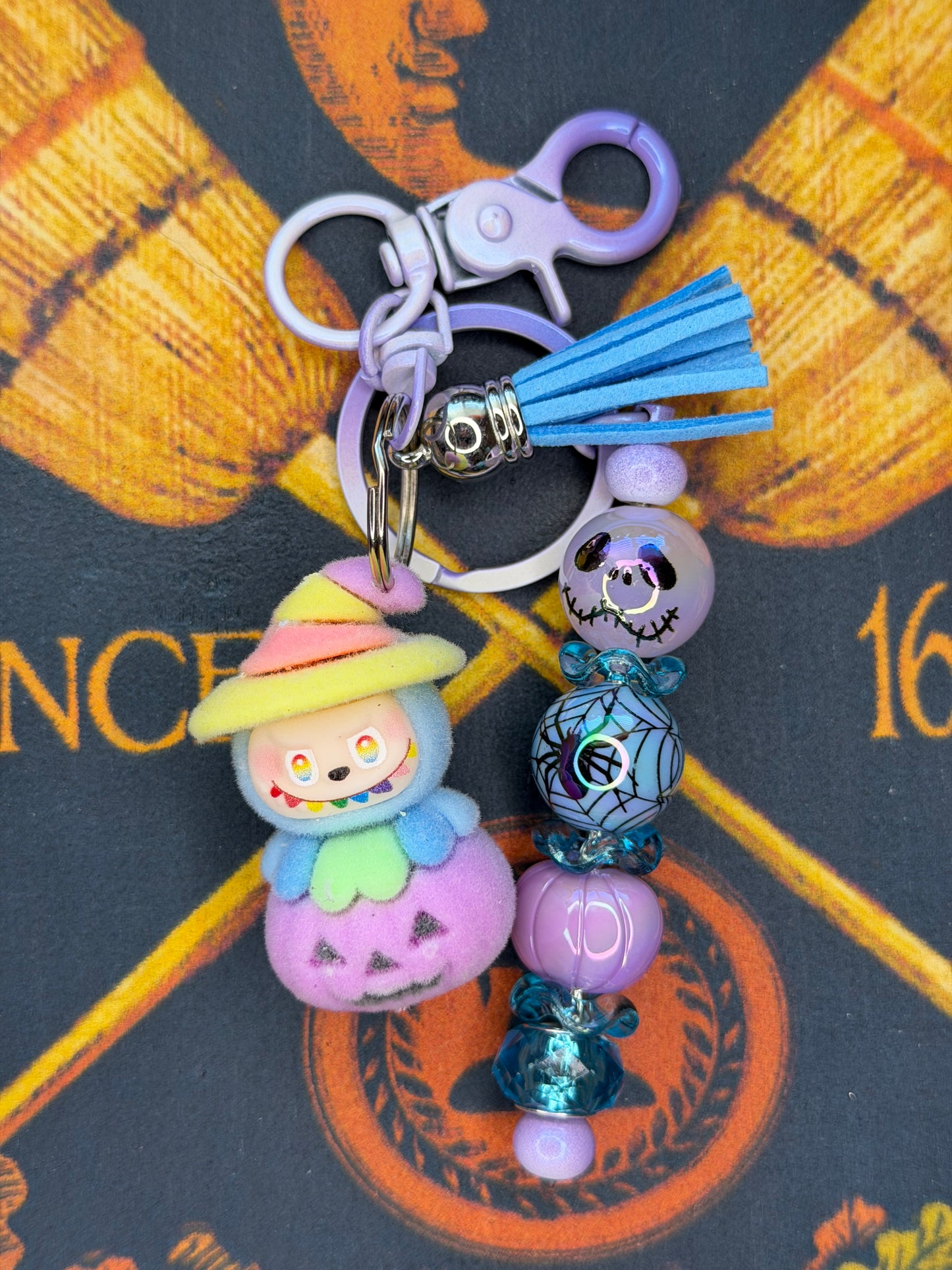 Labubu Witch Pumpkin Flocked Beaded Keychain