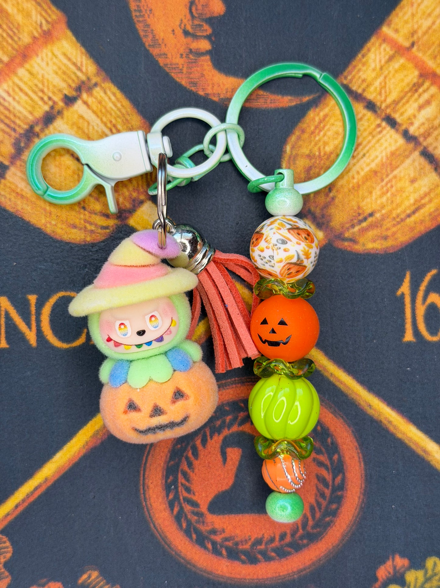Labubu Witch Pumpkin Flocked Beaded Keychain