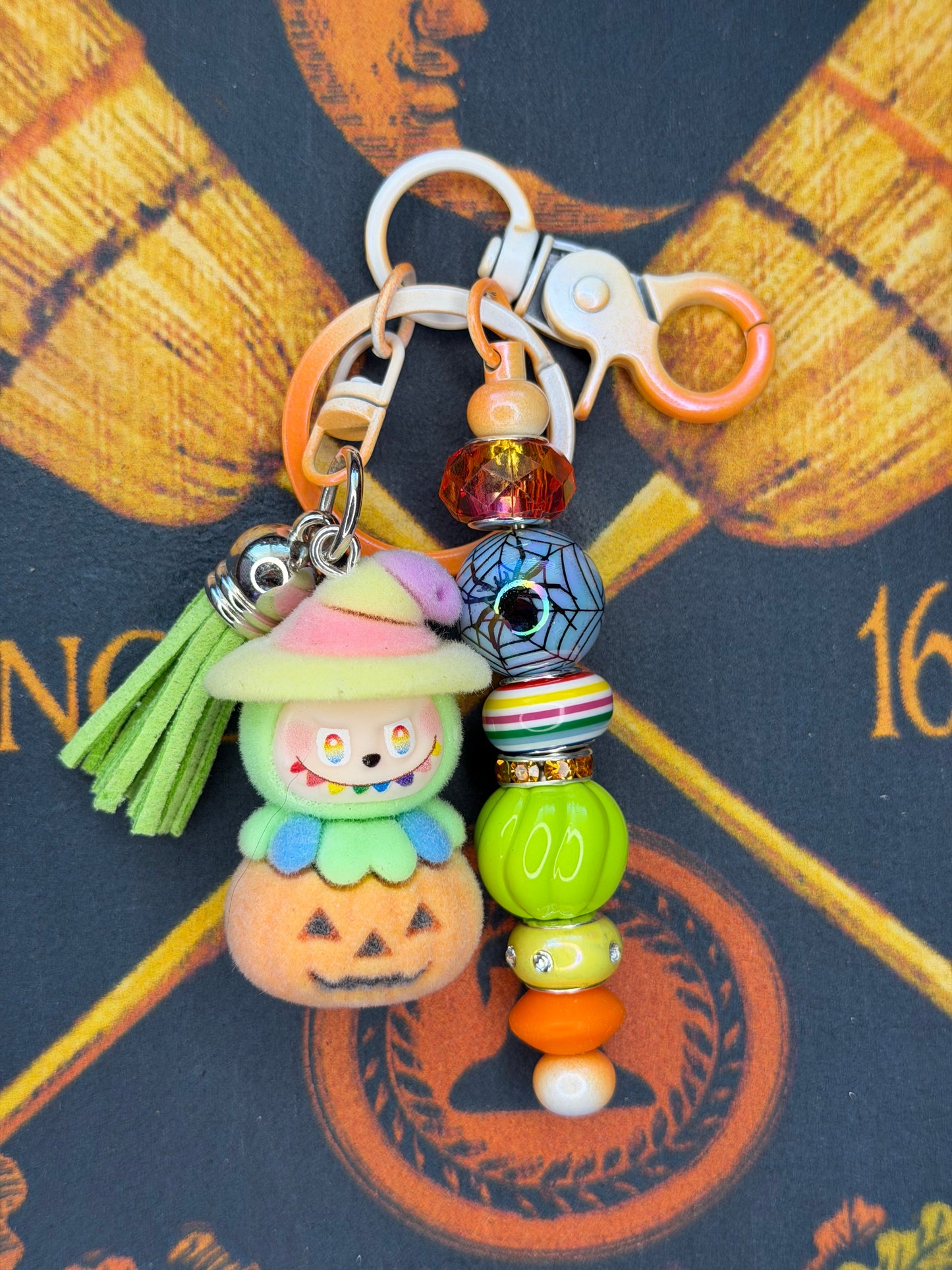 Labubu Witch Pumpkin Flocked Beaded Keychain