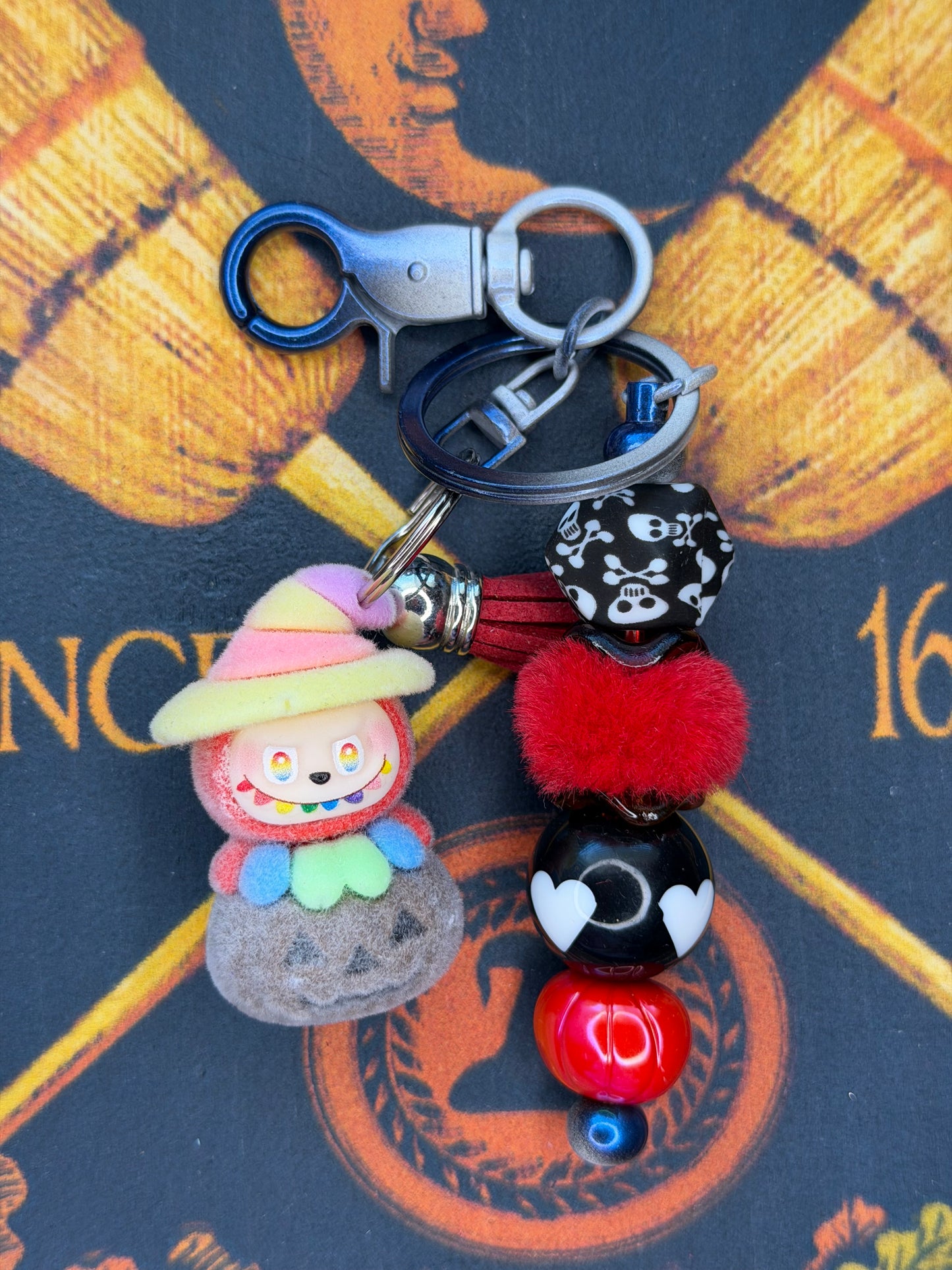 Labubu Witch Pumpkin Flocked Beaded Keychain