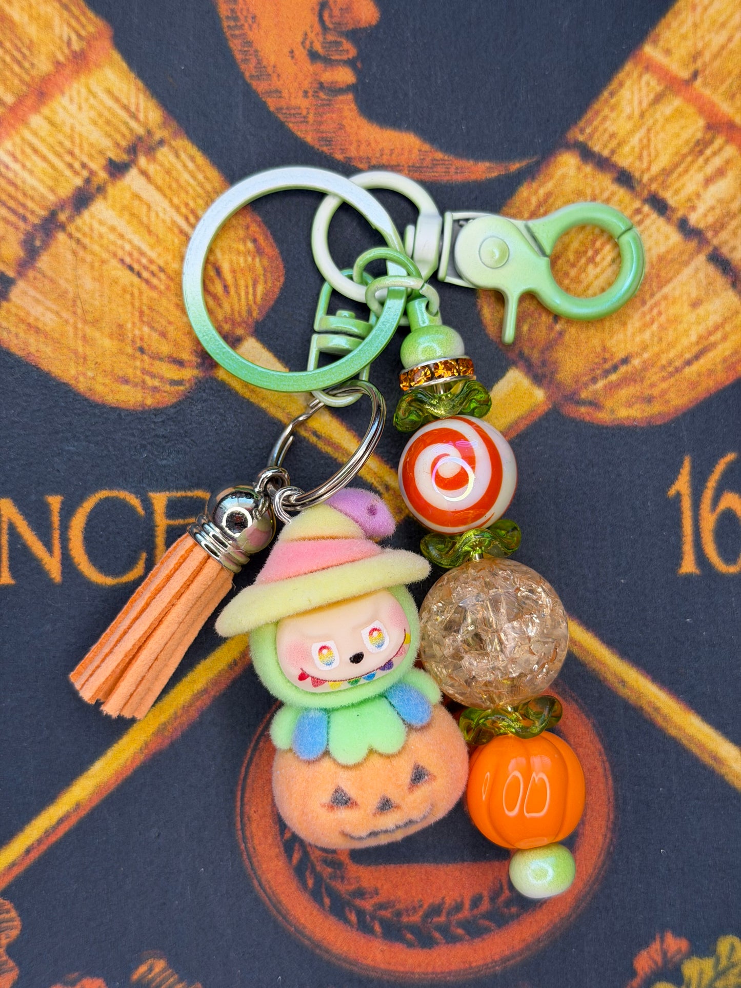 Labubu Witch Pumpkin Flocked Beaded Keychain