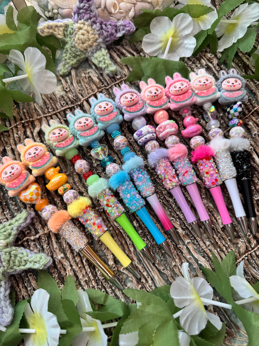 Rainbow Watermelon Flocked Labubu Beaded Pens