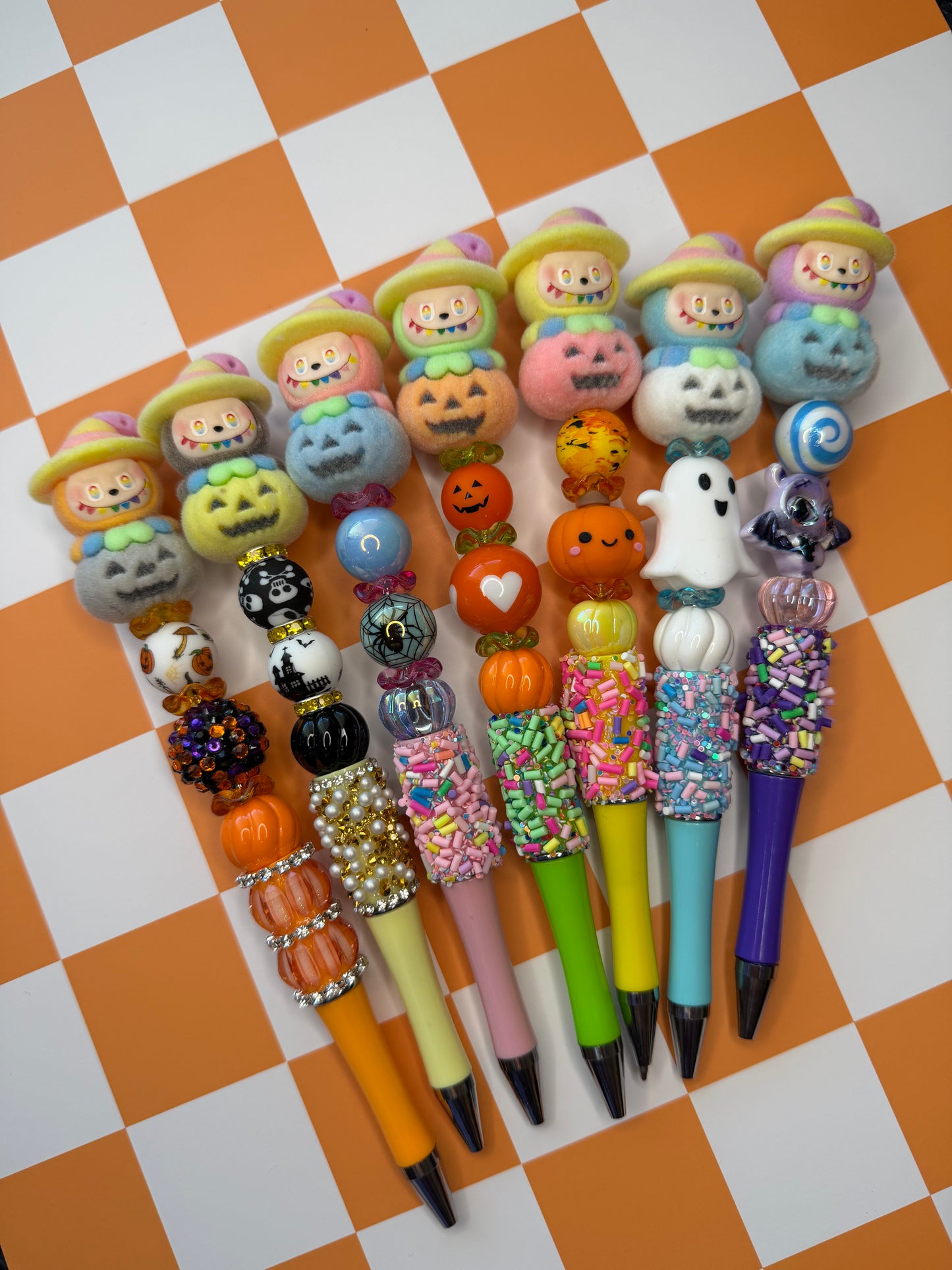 Labubu Witch Pumpkin Flocked Beaded Pens